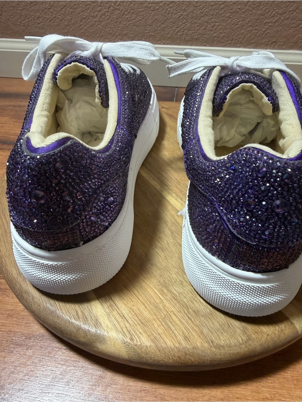 Betsey Johnson Purple Rhinestone Embellished Lace-Up Sneakers Size 6 - Picture 4 of 8